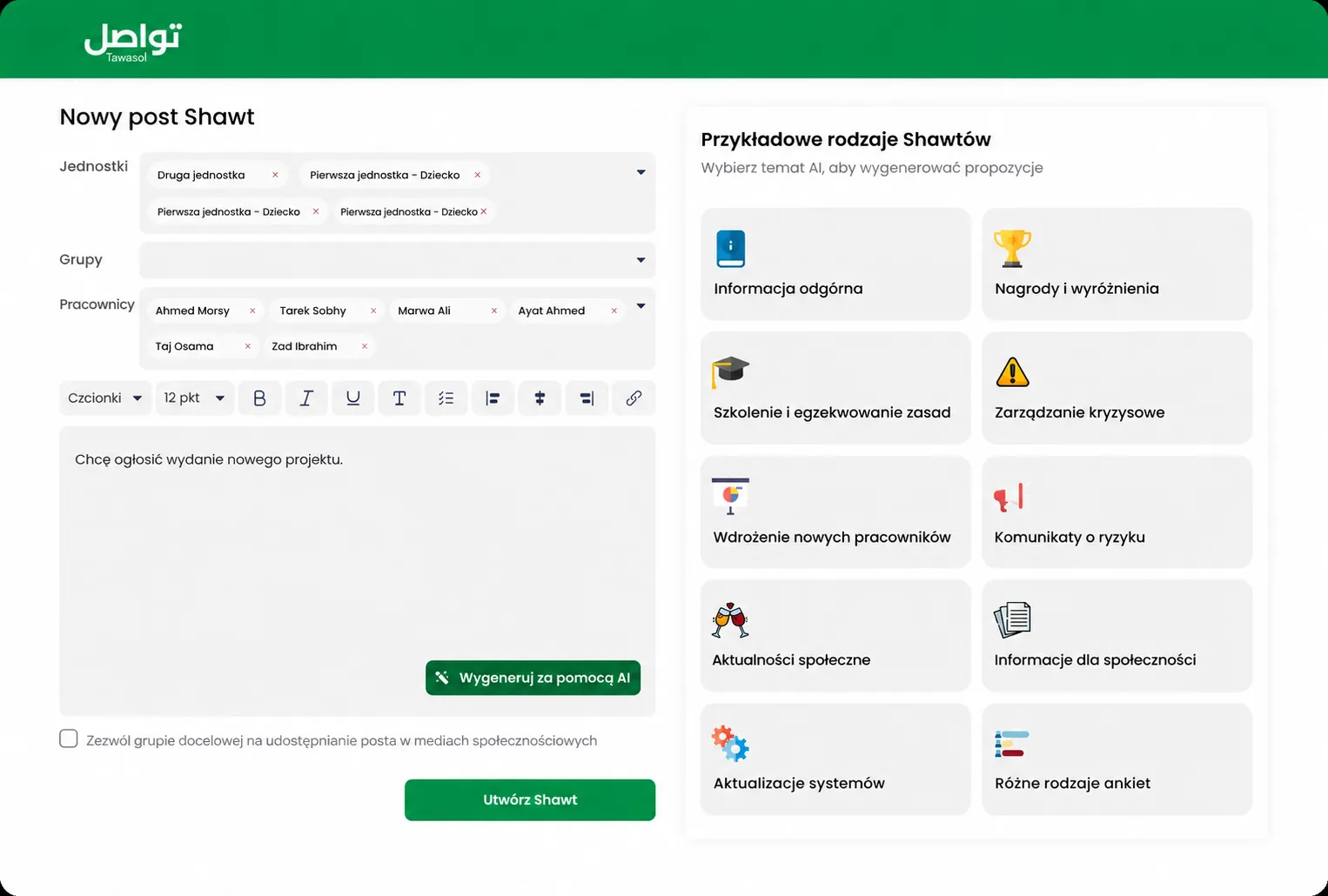 Polski interfejs Tawasol