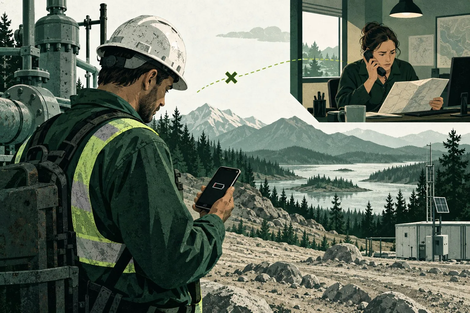 A dispatcher cannot reach a field technician whose phone battery has died.
