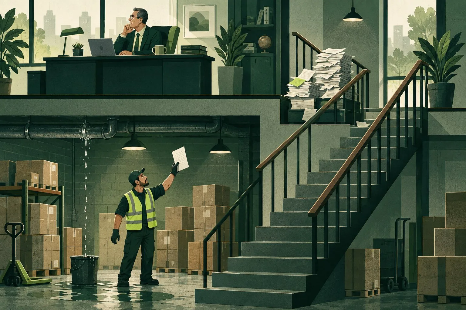 A worker reports a problem that never reaches the manager upstairs.