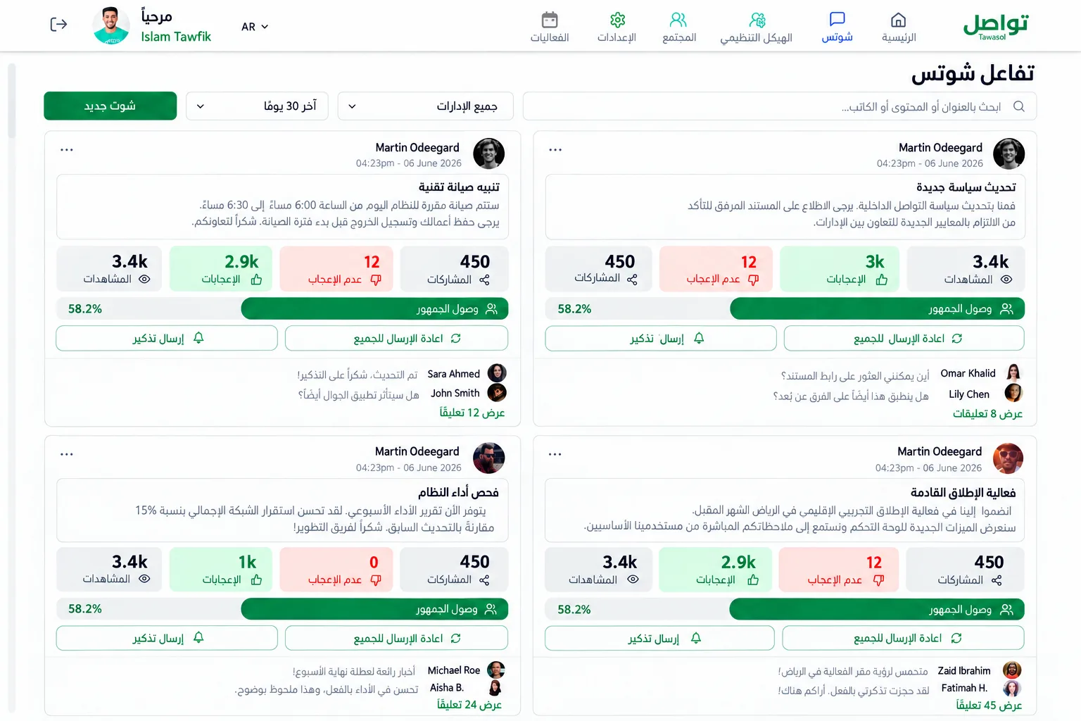 لوحة تواصل لإدارة التواصل المؤسسي