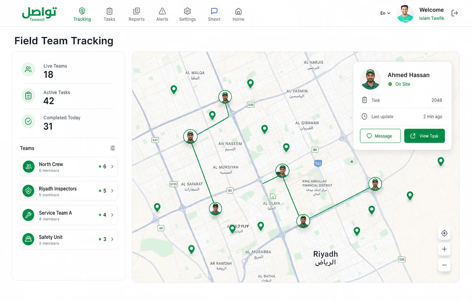 Tracking dashboard interface