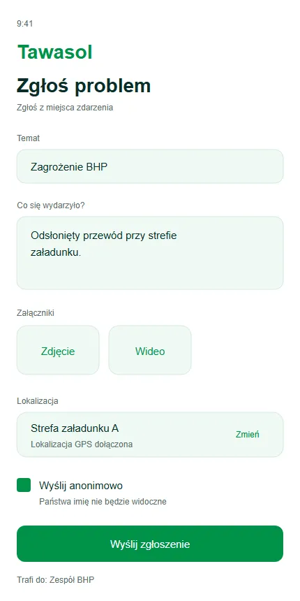 Tawasol — Zgłoszenia z terenu
